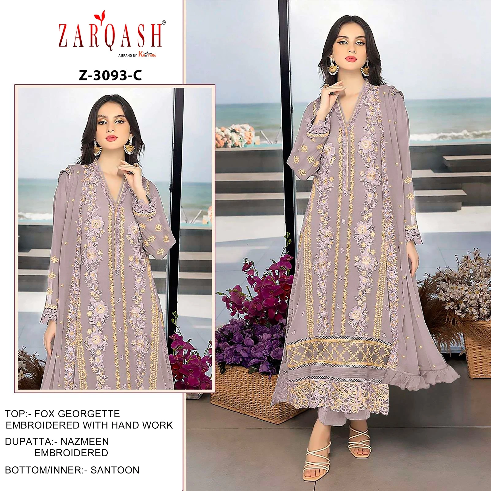 Zarqash Z 3093 Georgette Wholesale Pakistani Salwar Suit Catalog — Wholesale Pakistani Suits, MPA wholesale from Surat - Gallery Image 4
